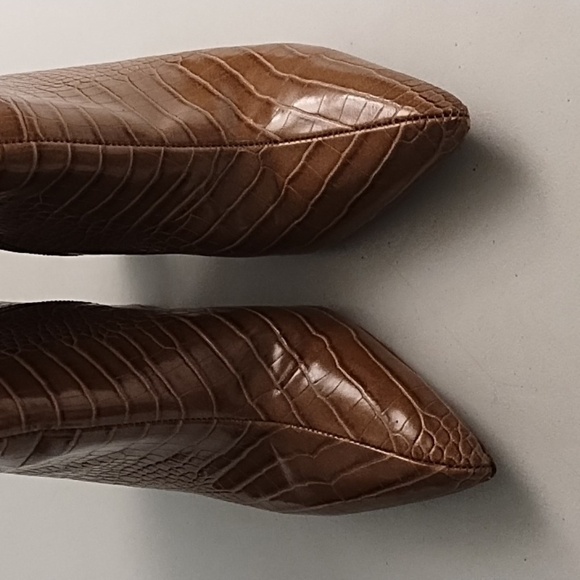 Bamboo 8 Croc Embossed High Heeled Pointed Toe Boot Bootie Tan Beige Bellflower - Picture 5 of 12